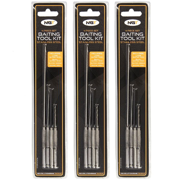 NGT 4pc Stainless Tool Set - PVA Long, PVA Short, Baiting Needle and Drill