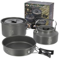 NGT Aluminium Outdoor Cook Set  - 1.1 litre Kettle, Pot and Pan in Gun Metal