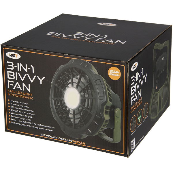 NGT XL Fan - USB Rechargeable Fan with Light and Powerbank (909)