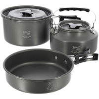 NGT Aluminium Outdoor Cook Set  - 1.1 litre Kettle, Pot and Pan in Gun Metal